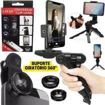 Suporte 2 Em 1 Mini Tripé Mesa Steadicam + Kit Lentes Olho Peixe Angular Celular Vídeos Gravação - CJJM