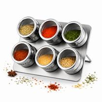 Suporte 6 Pçs Base Com Imã Porta Condimentos Tempero Inox Suporte 6 Pçs Base Com Imã Porta Condimentos Tempero Inox