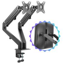 Suporte a Gás Para 2 Monitores Gamer Clanm AOC Dell 17 Até 32 Preto Com Organizador de Fios Padrão VESA 75X75/100X100 Aço Reforçado