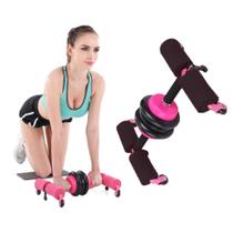 Suporte Abdominal Rolo 2 em 1 Com Elastico Extensor Rodas Ventosa para Exercicios Musculaçao Treino Perde Peso Abdomen - AB MIDIA