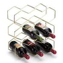 Suporte Adega de Bancada Moderno Para 9 Garrafas de Vinho Metal Luxo Dourado Preto - ARTHI