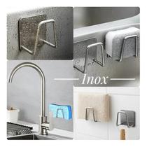 Suporte adesivo de inox para pia esponja e bucha