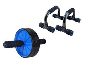 Suporte Apoio Fixo Flexão De Braço Push Up + Roda Rolinho Abdominal Basic