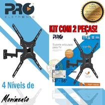 Suporte Articulado 4 Niveis Pqst 1355/02 para Tv De 13 A 55 Proeletronic com passa cabo Kit com 2 Unidades