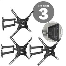 Suporte Articulado de Parede para TV 32 a 55 Polegadas com Inclinação e Giro Ajustável Kit Com 3