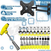 Suporte Articulado de Parede TV 10 a 55 Retrátil e Jogo de Ferramentas Chaves Fenda Soquetes 24 Peças Kit Suporte Articulado de Parede TV 10 a 55 Retrátil e Jogo de Ferramentas Chaves Fenda Soquetes 24 Peças Kit