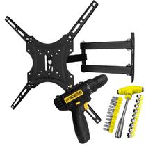 Suporte Articulado Para TV 14 a 55 Polegadas com Jogo Ferramentas 24 Peças Tipo T e Parafusadeira Recarregável