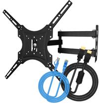 Suporte Articulado TV 14 a 55 + Cabo HDMI 2 Metros 4K + Cabo de Rede RJ45 Alta Velocidade 3m