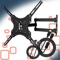 Suporte Articulado TV 14 a 55 + Cabo HDMI 2m + Cabo De Força Energia Bipolar Oitinho