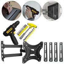 Suporte Articulado TV Monitor 32 55 Polegadas Retrátil + Furadeira 12v E Jogo Ferramentas 24 Peças