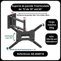 Suporte aticulado de parede para televisao monitores 27 a 65 polegadas fixo tv led lcd triarticulado com inclinação Suporte aticulado de parede para televisao monitores 27 a 65 polegadas fixo tv led lcd triarticulado com inclinação