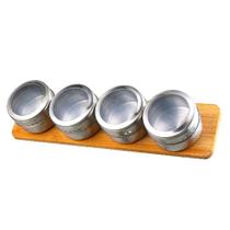 Suporte bambu c/ 4 porta condimentos inox - EMCASATEM Suporte bambu c/ 4 porta condimentos inox - EMCASATEM