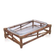 Suporte Bambu Com Pirex Retangular Tigrado 34x23x6cm