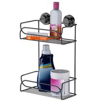 Suporte Banheiro Box Chuveiro com Ventosa Sem Furo Prateleira Aço Preto Onix Future