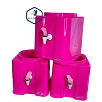 Suporte Base Para Galão De Água Mineral - Rosa Alto Brilho com torneira Cromada/Prateada
