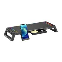 Suporte Base para Monitor C3Tech, RGB, Suporta Até 50kg Dobrado e 20kg Aberto, 1 Saída USB 3.0 e 3 Saídas USB 2.0, Preto - BM-L100BK