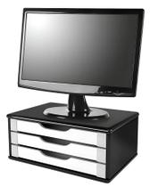 Suporte Base Para Monitor De Mesa Preto/Branco - 3 Gaveta
