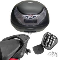 Suporte Baú Superior Scam Fazer250 2018+ Fiber Force Spto549 + Baú Bauleto Givi E-350nt Monolock Flow Fumê 35 Litros