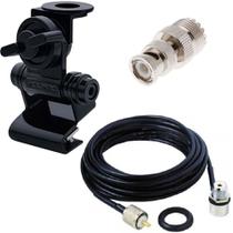 Suporte Bi-Articulado p/ Antena Capô Porta Malas Cabo 5,5m Adaptador Bnc Macho Uhf Fêmea