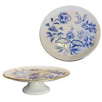 Suporte Bolo Decorativo Rendado Floral Azul Ouro Luiz S.