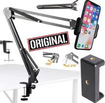 Suporte Braço Articulado Cama Mesa Pedestal Apoio Celular Universal Ajustável Smartphone Inclinável Podcast Home Office