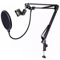 Suporte Braço Articulado P/ Microfone + Pop Filter Estúdio Podcast Rádio Youtuber