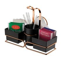 Suporte Café Porta Sachês Chás Açúcares Colheres Rose Gold