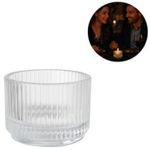 Suporte Castiçal Porta De Velas Vidro Redondo Relevo 40ml
