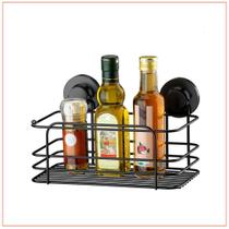 Suporte Cesto Multiuso Fixação Por Ventosas Cozinha Banheiro Preto Fosco Future Prático Rápido Sem Furos