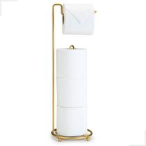 Suporte Chão Porta Papel Higiênico Papeleira 4 Rolos Banheiro Lavabo Dourado Fosco Arthi