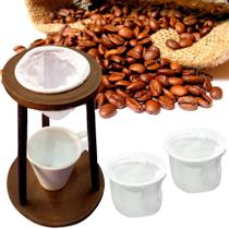 Suporte Coador de Café Com 2 Filtros de Pano e Xícara de Porcelana