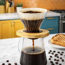 Suporte Coador De Café Em Vidro Borossilicato Base Madeira 102 Suporte Coador De Café Em Vidro Borossilicato Base Madeira 102