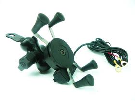 Suporte Com Carregador Usb Para Celular Gps Moto Universal - Stallion Suporte Com Carregador Usb Para Celular Gps Moto Universal - Stallion