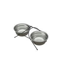 Suporte Comedouro Pet Duplo Aramado Aço Preto Fosco Pote Pequeno Inox - 1483 Stolf