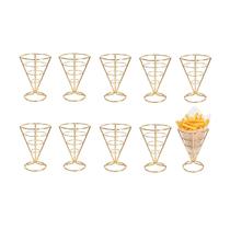Suporte Cone Fritas Cestinha Inox Dourado Servir Petisco 10un Suporte Cone Fritas Cestinha Inox Dourado Servir Petisco 10un