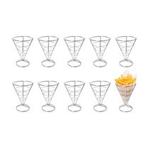 Suporte Cone Fritas Servir Porçoes Petisco Bar Aço Inox 10un