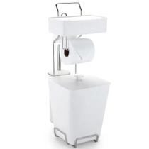 Suporte Conjunto Multifuncional Papel Higiênico Lixeira 7 Litros Escova Sanitária Porta Lenço Umedecido Branco Arthi