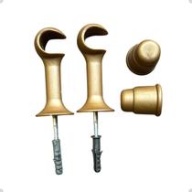 Suporte Cortina Varão Simples 19mm 2Un + Ponteira Ouro Velho