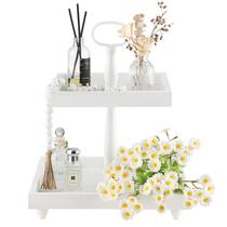 Suporte de bandeja em camadas SYNCVIBE Rustic Wooden 2 camadas branco