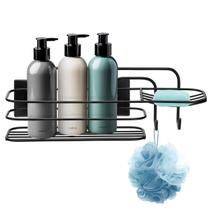Suporte de Banheiro Cantoneira Porta Shampoo Condicionador Sabonete Saboneteira Aramado Parede com Fita Dupla Face Preto Arthi