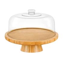 Suporte de bolo de madeira com tampa tampa de cúpula de bolo acrílico para prato de frutas queijo Suporte de bolo de madeira com tampa tampa de cúpula de bolo acrílico para prato de frutas queijo