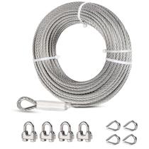 Suporte de cabo de aço 1/4 de aço inoxidável 125 pés com braçadeiras e dedal