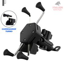 Suporte De Celular Para Moto Com Carregador Turbo Usb Garra Em X Universal Retrovisor Gps Motoboy Suporte De Celular Para Moto Com Carregador Turbo Usb Garra Em X Universal Retrovisor Gps Motoboy