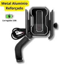 Suporte de Celular para Moto de Liga Aluminio com carregador USB fixacao no Retrovisor ajuste 360.