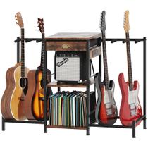 Suporte de chão para guitarra com estação de carregamento e armazenamento de 3 camadas
