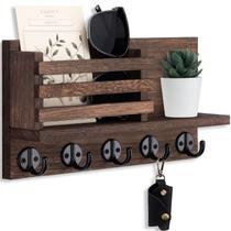 Suporte de chave para montagem em parede Lwenki Paulownia Wood com 5 ganchos