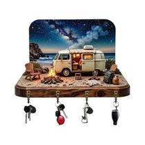 Suporte De Chaves De Madeira Milky Way Camper Van Com Quatro Ganchos De Metal, Decoração De Parede Suporte De Chaves De Madeira Milky Way Camper Van Com Quatro Ganchos De Metal, Decoração De Parede