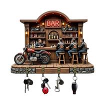 Suporte De Chaves De Madeira Tema Bar De Motocicleta 2D Plano Com Quatro Ganchos De Metal Decoração Suporte De Chaves De Madeira Tema Bar De Motocicleta 2D Plano Com Quatro Ganchos De Metal Decoração