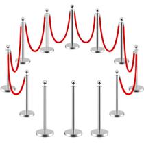 Suporte de controle de multidões LOVMOR com 12 postes prateados e 8 cordas vermelhas