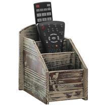 Suporte de controle remoto MyGift Rustic Torched Wood 3 compartimentos Suporte de controle remoto MyGift Rustic Torched Wood 3 compartimentos